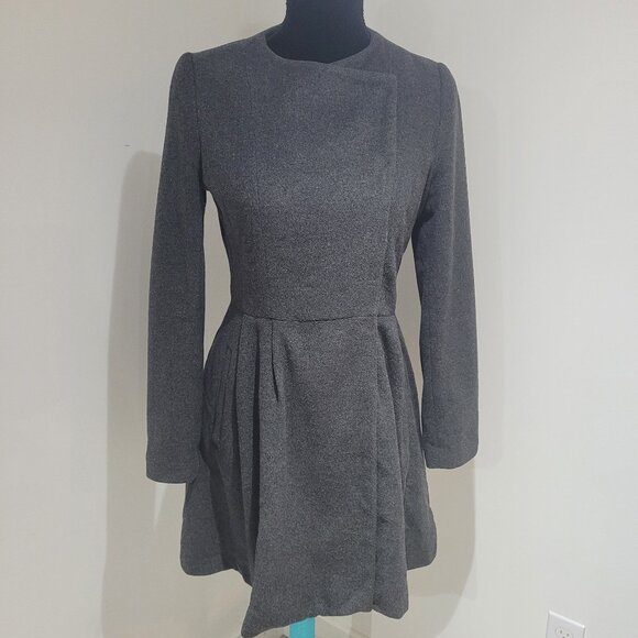 Bebe Wool Blend Snap Enclosure Peplum Coat Size XS Charcoal Gray Feminine Dressy - Picture 1 of 13